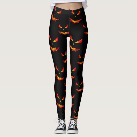 Sparkly Jack O'Lantern face Halloween patroon Leggings (Voorkant)