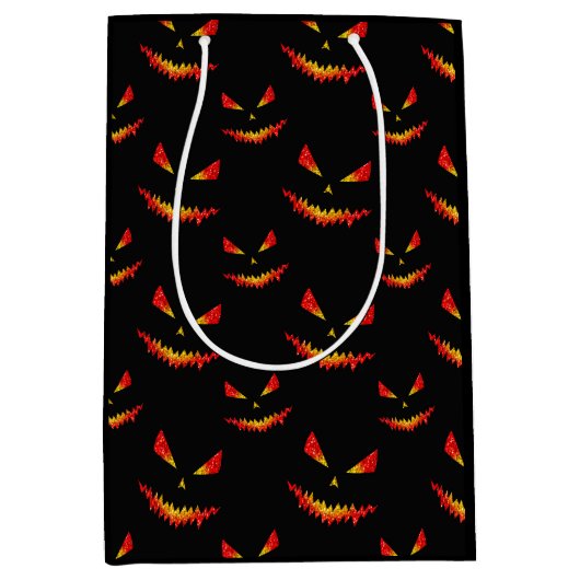 Sparkly Jack O'Lantern face Halloween patroon Medium Cadeauzakje (Voorkant)