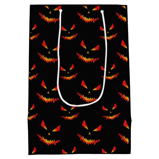 Sparkly Jack O'Lantern face Halloween patroon Medium Cadeauzakje (Achterkant)
