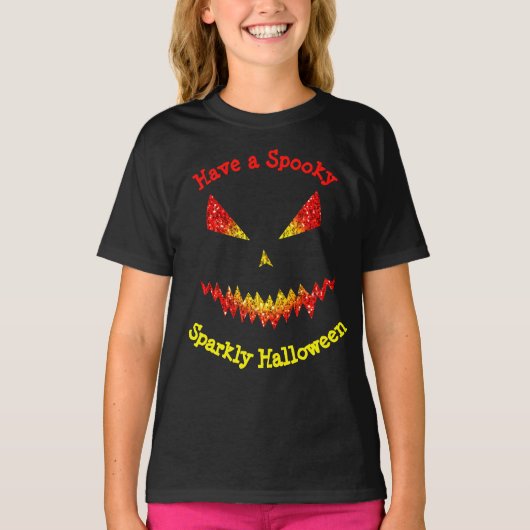 Sparkly Jack O'Lantern face Halloween Personalize T-shirt (Voorkant)