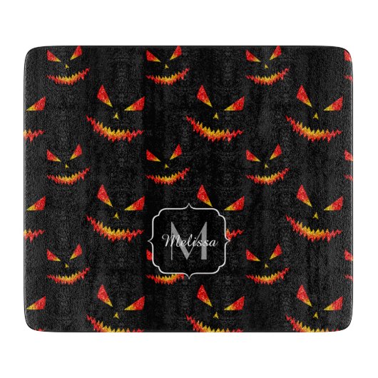 Sparkly Jack O'Lantern Halloween model Monogram Snijplank (Voorkant)