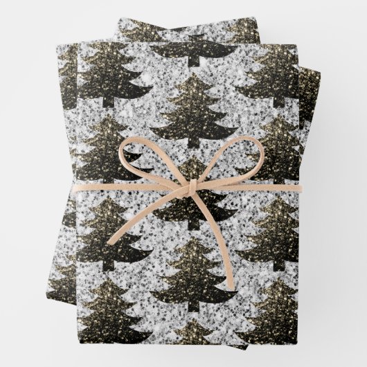 Sparkly Kerstboom goud zilveren patroon Inpakpapier Vel (In situ)