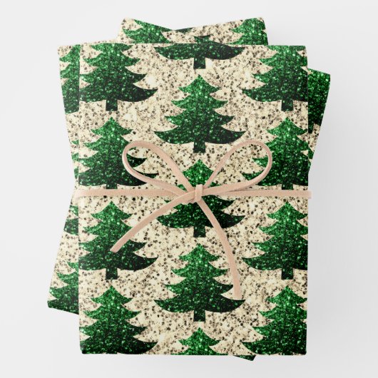 Sparkly Kerstboom groen gouden patroon Inpakpapier Vel (In situ)