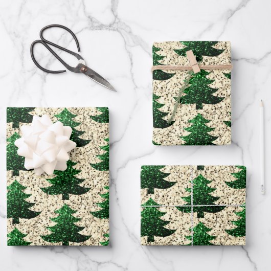 Sparkly Kerstboom groen gouden patroon Inpakpapier Vel (Voorkant)