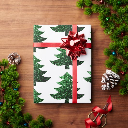 Sparkly Kerstboom groen patroon wit Cadeaupapier (Feestdagen Geschenken)