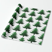 Sparkly Kerstboom groen patroon wit Cadeaupapier (Uitgerold)