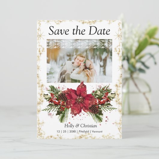 Sparkly Kerstmis Bewaar de Datum Trouwkaarten Save The Date (Staand voorkant)