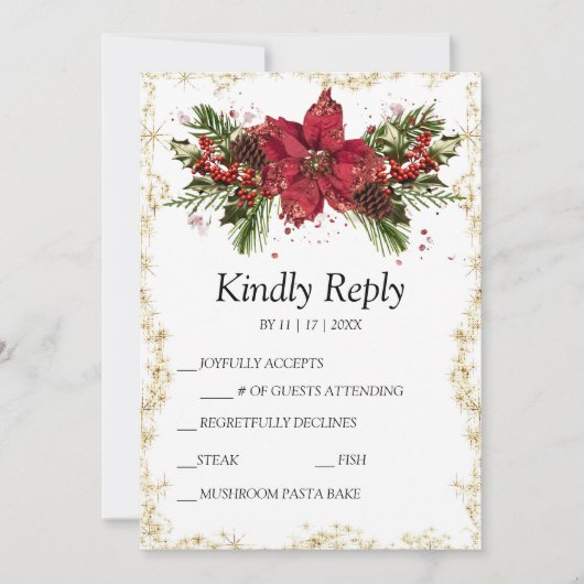 Sparkly Kerstmis Bruiloft RSVP Kaart (Voorkant)