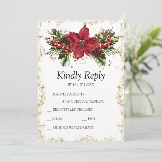 Sparkly Kerstmis Bruiloft RSVP Kaart (Staand voorkant)