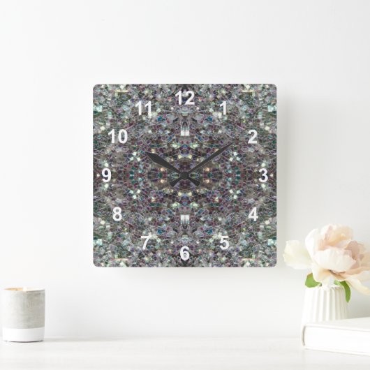 Sparkly kleurrijke zilveren mozaïek Mandala w numm Vierkante Klok (Huis)