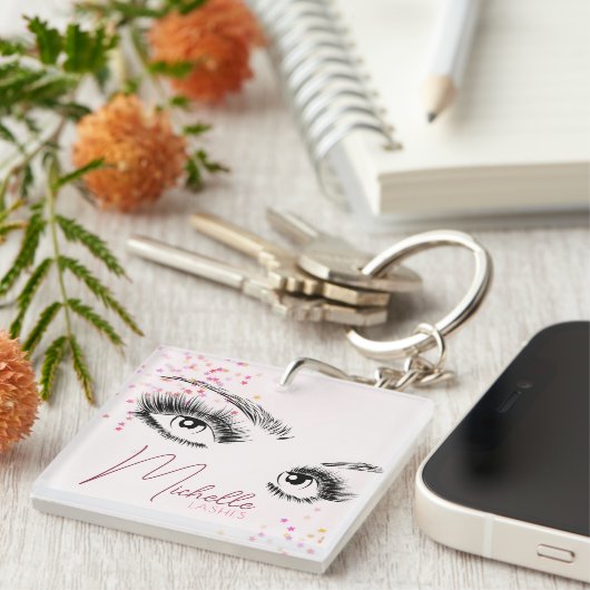 Sparkly Lashes Roze Glitter Star Confetti Make-up Sleutelhanger (Voorkant Rechts)