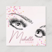 Sparkly Lashes Roze Glitter Star Confetti Make-up Vierkante Visitekaartje (Voorkant)