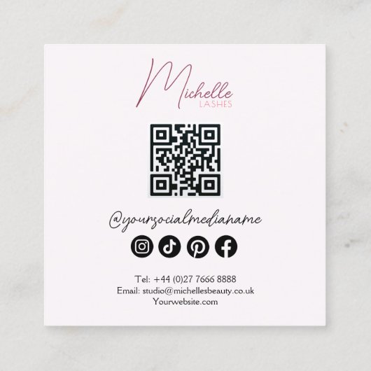 Sparkly Lashes Roze Glitter Star Confetti Make-up Vierkante Visitekaartje (Achterkant)