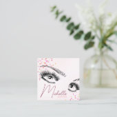 Sparkly Lashes Roze Glitter Star Confetti Make-up Vierkante Visitekaartje (Staand voorkant)