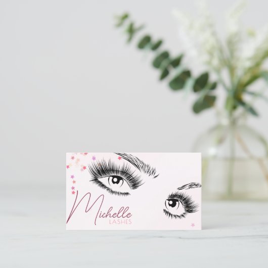 Sparkly Lashes Roze Glitter Star Confetti Make-up Visitekaartje (Staand voorkant)