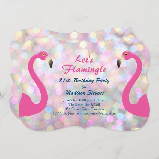 Sparkly Let's Flamingle Verjaardagsfeestje Uitnodi Kaart (Voorkant / Achterkant)