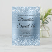 Sparkly Light Blue Glitter en Folie Sweet 16 Kaart (Staand voorkant)