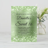 Sparkly Light Green Glitter en Folie Sweet 16 Kaart (Staand voorkant)