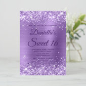 Sparkly Light Paars Glitter en Folie Sweet 16 Kaart (Staand voorkant)