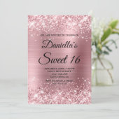 Sparkly Light Pink Glitter en Folie Sweet 16 Kaart (Staand voorkant)
