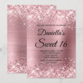Sparkly Light Pink Glitter en Folie Sweet 16 Kaart (Voorkant / Achterkant)