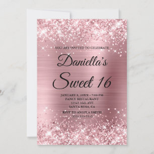 Sparkly Light Pink Glitter en Folie Sweet 16 Kaart