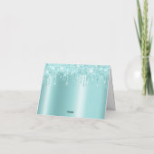 Sparkly Light Turquoise Glitter Drips Shimmer Bedankkaart (Achterkant)
