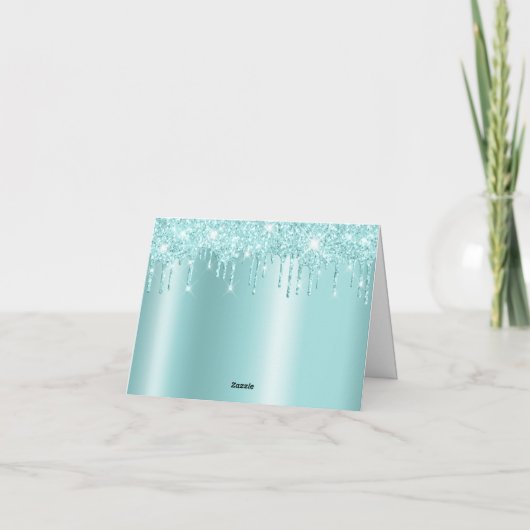 Sparkly Light Turquoise Glitter Drips Shimmer Bedankkaart (Achterkant)