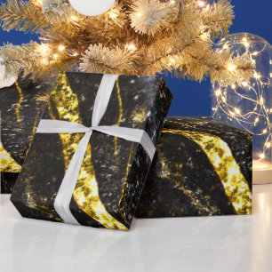 Sparkly lijn goud zwart chic abstract cadeaupapier