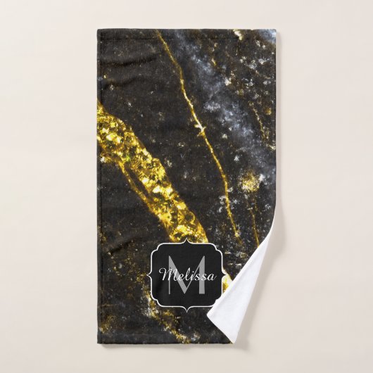 Sparkly lijn goud zwart chic abstract Monogram Bad Handdoek (Handdoek)