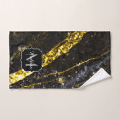 Sparkly lijn goud zwart chic abstract Monogram Bad Handdoek (Handdoek)