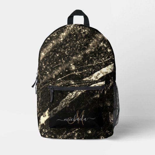 Sparkly lijn goud zwart chic abstract Monogram Bedrukte Rugzak (Voorkant)