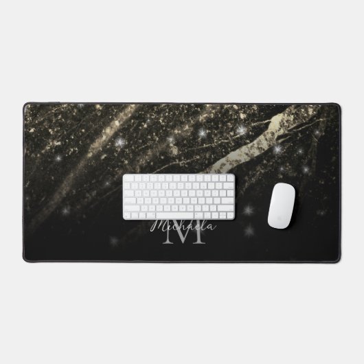 Sparkly lijn goud zwart chic abstract Monogram Bureaumat (Keyboard & Muis)
