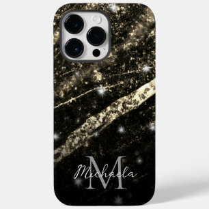 Sparkly lijn goud zwart chic abstract Monogram Case-Mate iPhone 14 Pro Max Hoesje