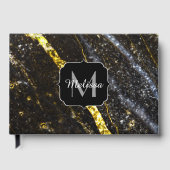 Sparkly lijn goud zwart chic abstract Monogram Gastenboek (Voorkant)