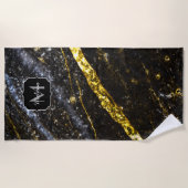 Sparkly lijn goud zwart chic abstract Monogram Strandlaken (Voorkant)