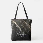 Sparkly lijn goud zwart chic abstract Monogram Tote Bag (Achterkant)
