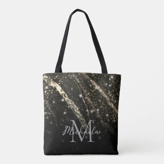Sparkly lijn goud zwart chic abstract Monogram Tote Bag (Achterkant)