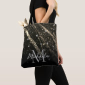 Sparkly lijn goud zwart chic abstract Monogram Tote Bag (Dichtbij)