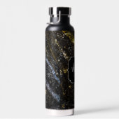 Sparkly lijn goud zwart chic abstract Monogram Waterfles (Rechts)