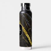 Sparkly lijn goud zwart chic abstract Monogram Waterfles (Links)