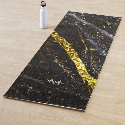 Sparkly lijn goud zwart chic abstract Monogram Yogamat (In situ)