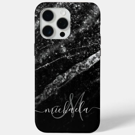 Sparkly lijn zilver zwart chic abstract Monogram Case-Mate iPhone Case (Achterkant)