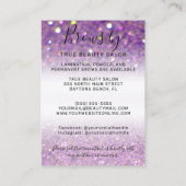 Sparkly Lila Paars Glitter Brows Aftercare Pictogr Visitekaartje (Achterkant)