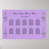 Sparkly Lila Treble Clefts Wedding Seding Chart Poster (Voorkant)