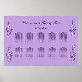 Sparkly Lila Treble Clefts Wedding Seding Chart Poster