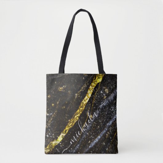 Sparkly line gouden zwart chique abstract Jouw naa Tote Bag (Voorkant)