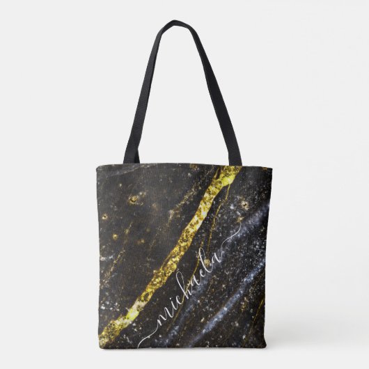Sparkly line gouden zwart chique abstract Jouw naa Tote Bag (Achterkant)