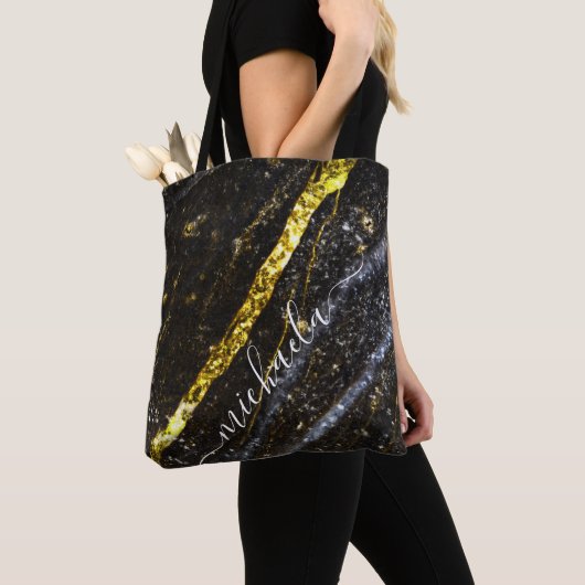 Sparkly line gouden zwart chique abstract Jouw naa Tote Bag (Dichtbij)