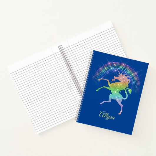 Sparkly look Raring Unicorn tegen Regenboog Notitieboek (Binnen)